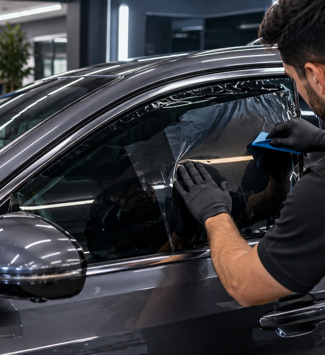Aplicação profissional de película automotiva